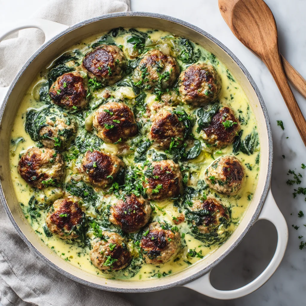 Baked Chicken Ricotta Meatballs with Spinach Alfredo Sauce: Creamy Comfort Dinner